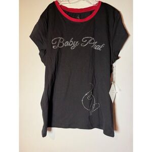 Baby Phat Rhinestone Logo Ringer Tee Black Rio Red Y2K BP-3414 Large NWT